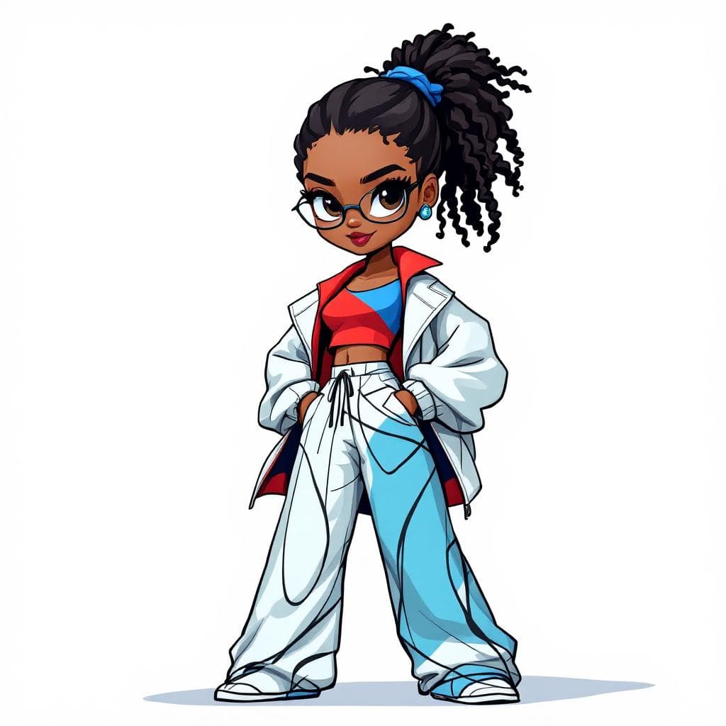 AI generated: cute caricature chibi, fashionable chibi model, posing confidently with hands on hips, the fashionab...