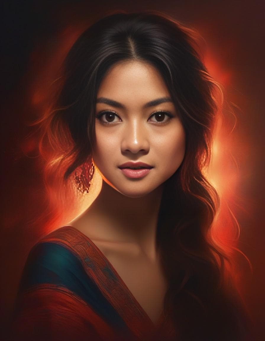 AI generated: A vertical image of a serene woman in profile. Her features are soft and detailed against a dark bac...
