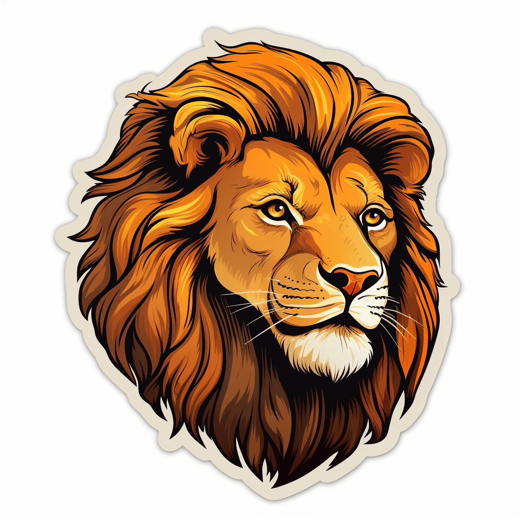 AI generated: Sticker vector design, Majestic lion with earthy tones, brown outline, highly detailed, Loose Oil Pa...