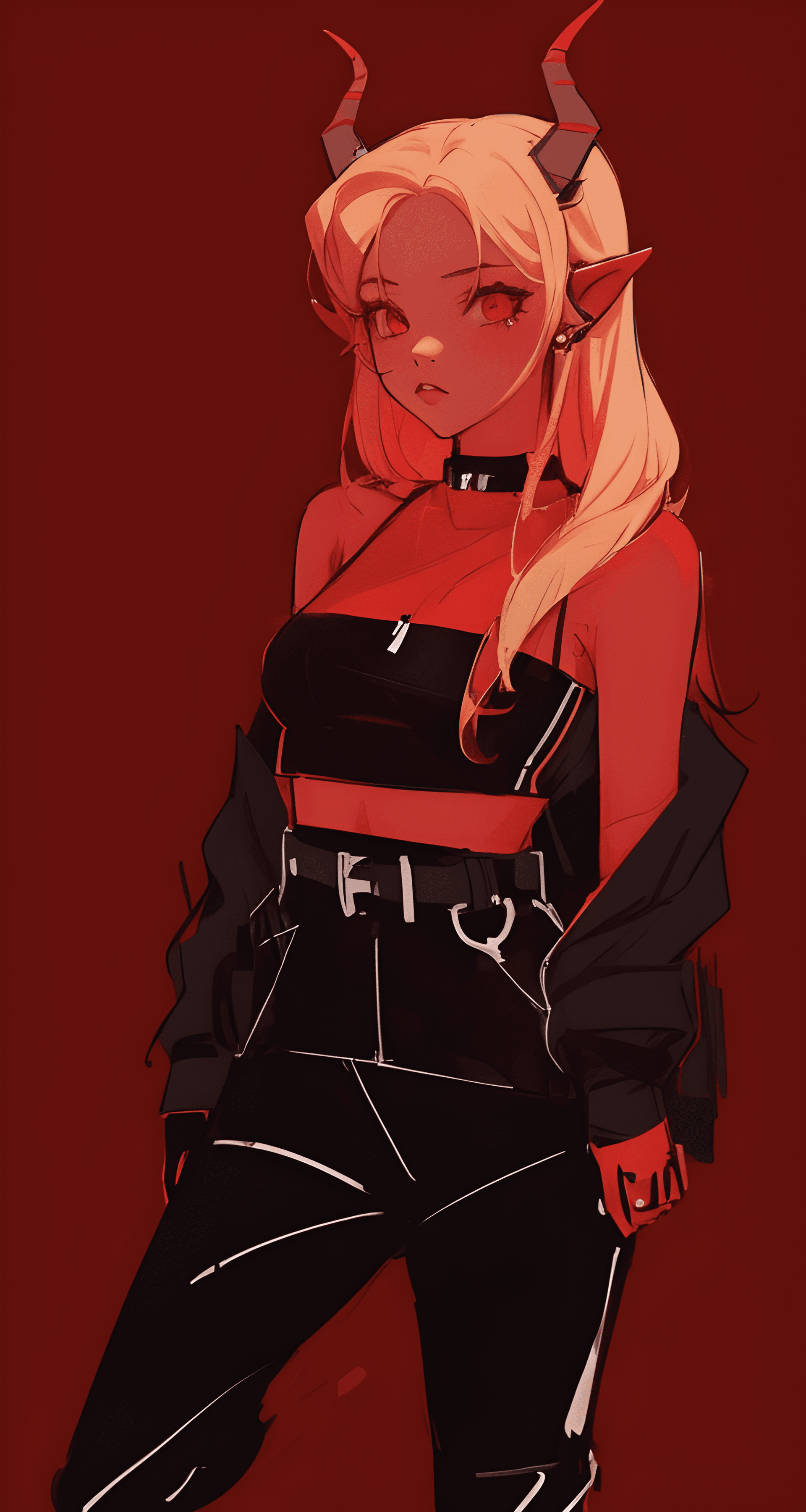 AI generated: a drawing of a woman with horns on her head, cyberpunk art, tumblr, jisoo from blackpink, black and ...