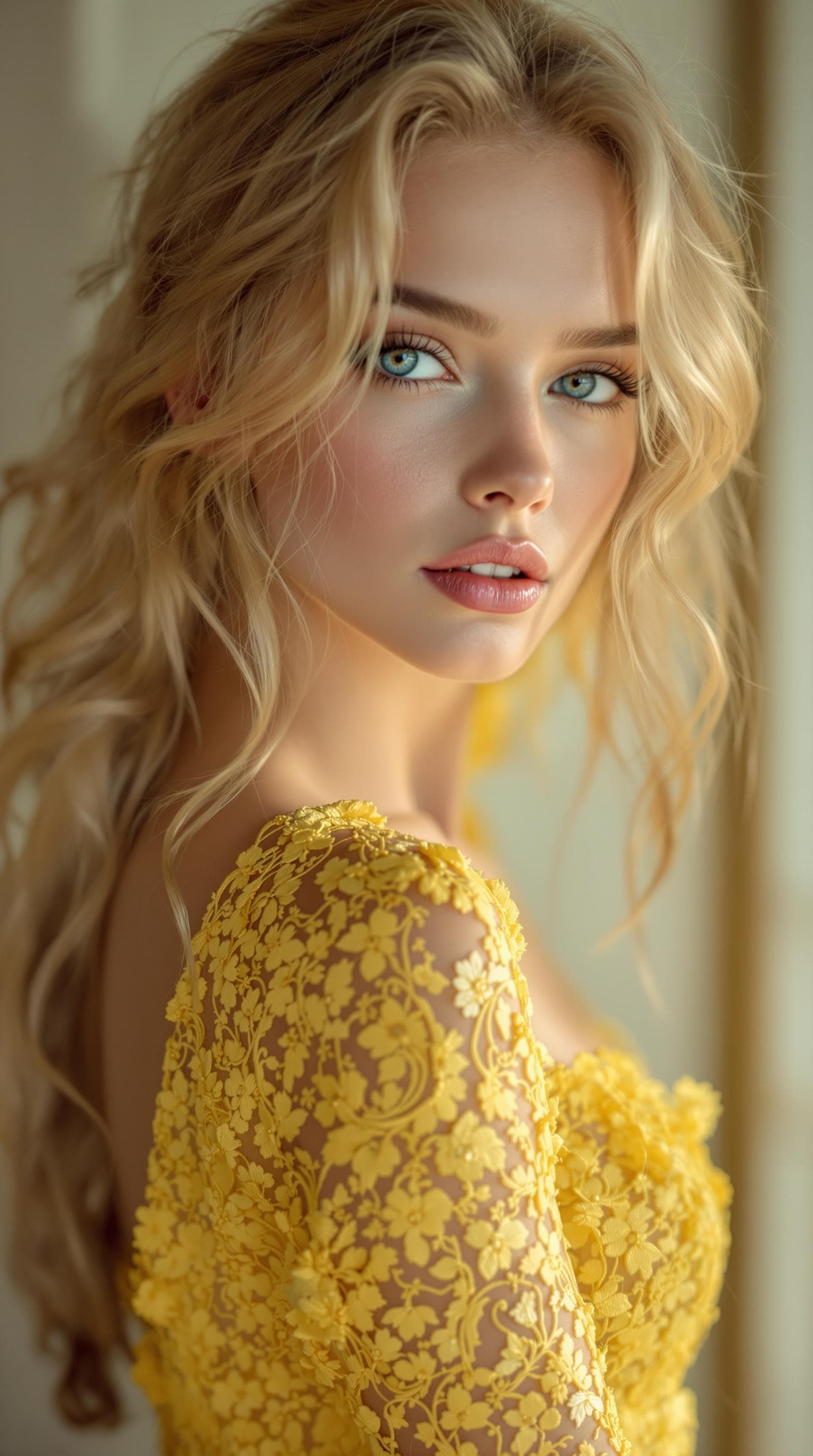 AI generated: "Dramatic fine art full vertical body image portrait. Gorgeous lithe supermodel, early 20's, fair sk...