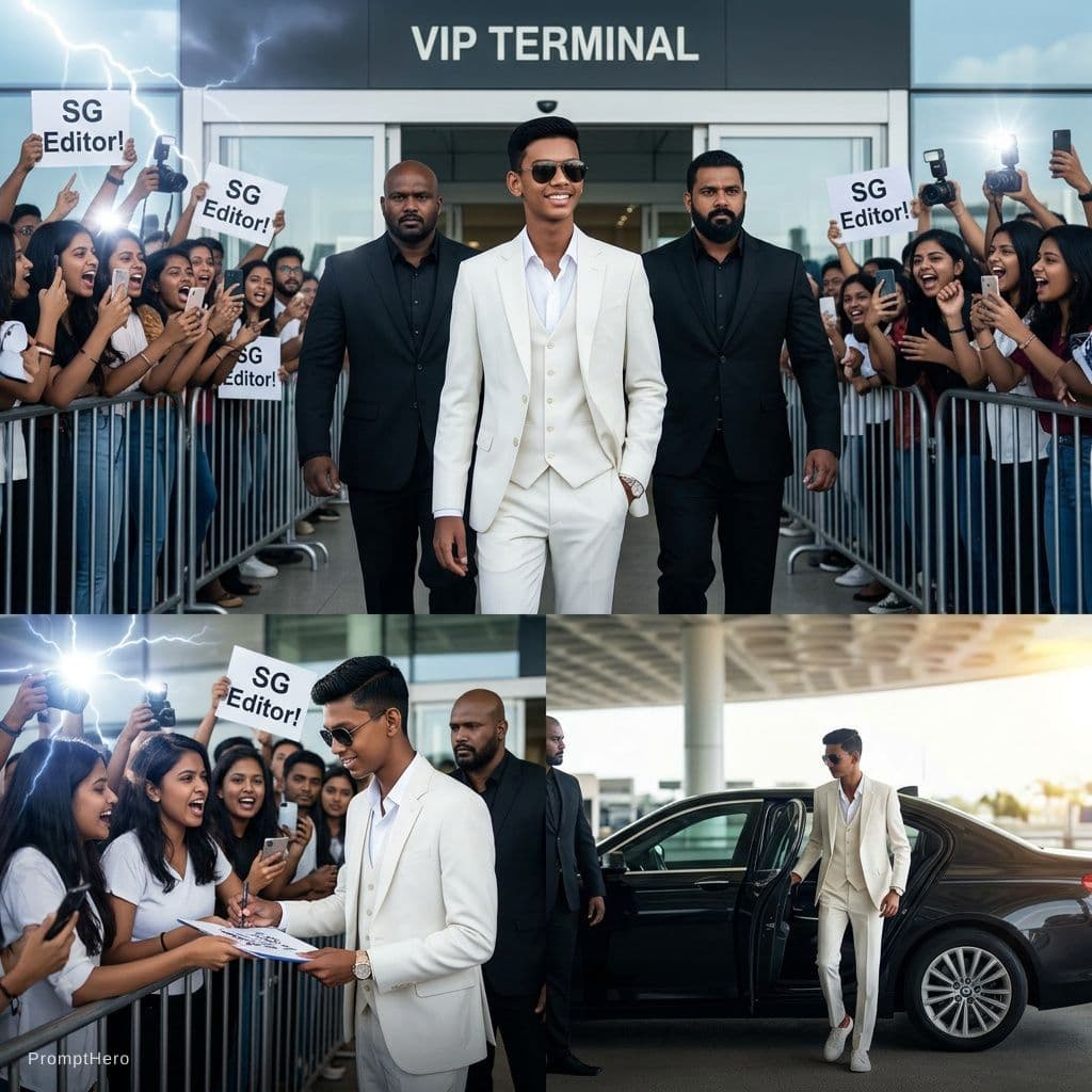 AI generated: “A cinematic, ultra-realistic celebrity arrival sequence shot on ARRI Alexa with anamorphic lenses, ...