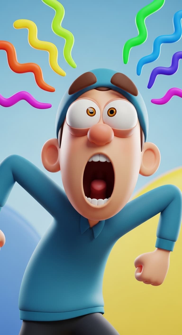 AI generated: suddenly freezes in surprise, sound waves around their head, colorful cartoon style, exaggerated fac...