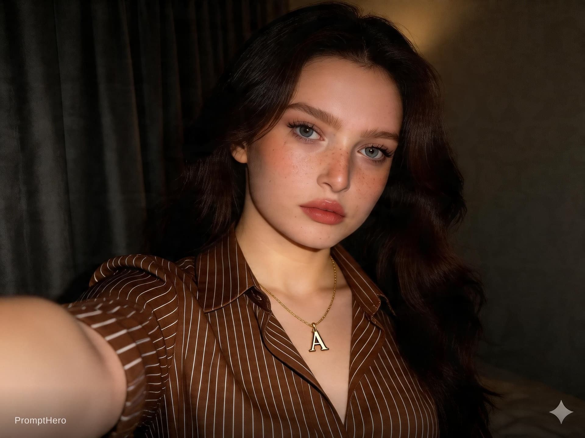 AI generated: @𝓕🪡𝓐: Ultra-realistic vertical close-up selfie portrait of a young woman, centered in frame, eye-...