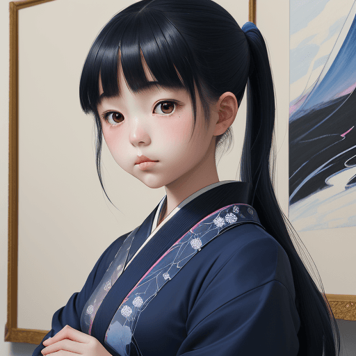 AI generated:  a beautiful picture of a japanese young girl with pink style of monochromatic paintings in velazque...