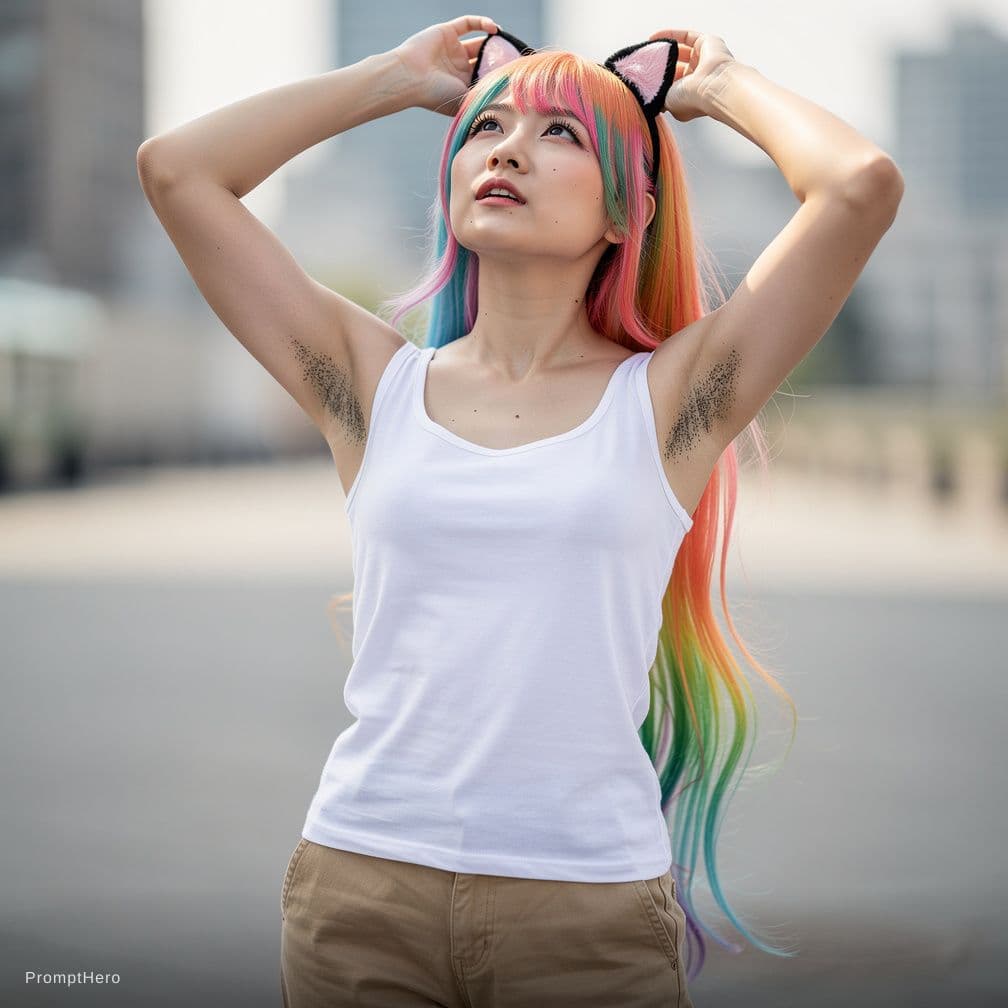 AI generated: 1 female, Japanese, [armpit hair v1], hairy armpits, long armpit hair, black (armpit hair:1.5), armp...