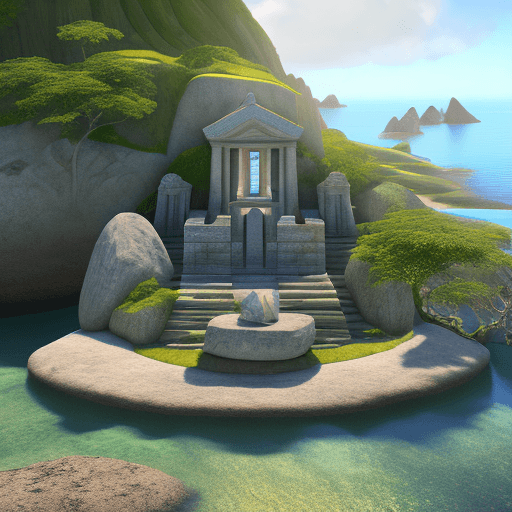 AI generated: manifestation of a sanctuary, within the stone of an island, a place of healing, ascension, high vib...