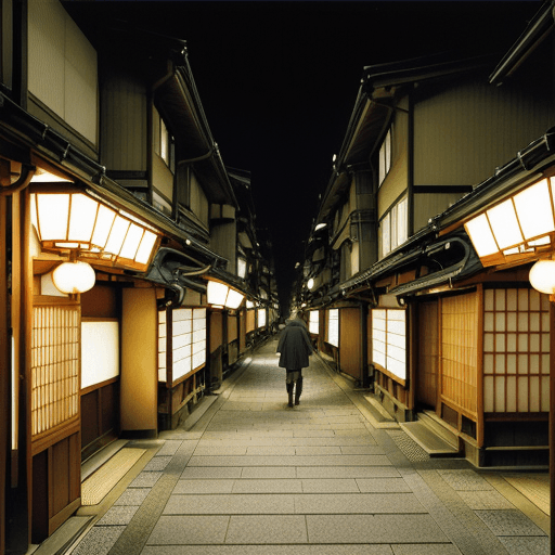 AI generated: kyoto, walking tour japan, in the style of hinchel, villagecore, manga-influenced, spiritual resonan...