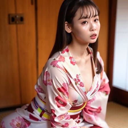 Kawaii Asian girls in kimono in cherry blossom scene かわいい桜の下の美しい少女 可爱的樱花妹 Japanese