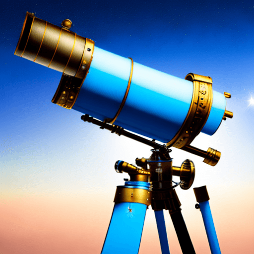 AI generated: High resolution photography steampunk telescope turning to the light blue sky. The colors of the tel...