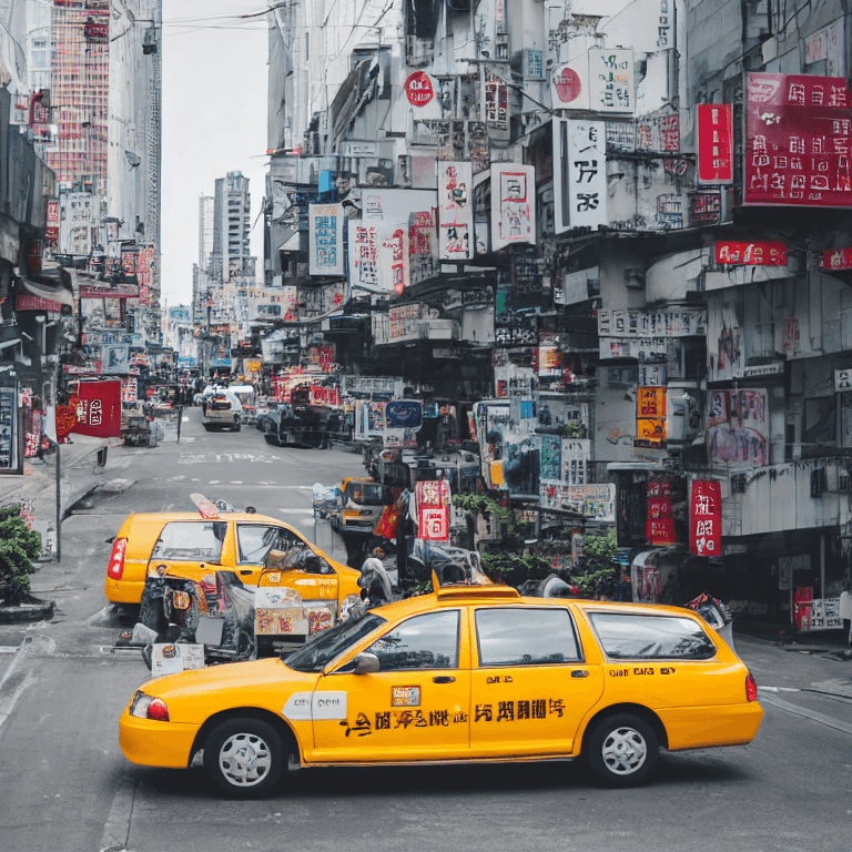 AI generated: bright, high quality, 4k film grain, professional, shot by canon eos r5,There is only one taxi runni...