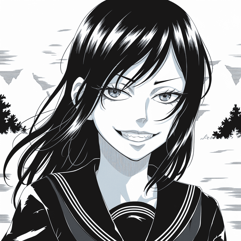 AI generated: Generate an image in which a girl, her skin and hairs are pure white (like uncoloured manga). Also t...