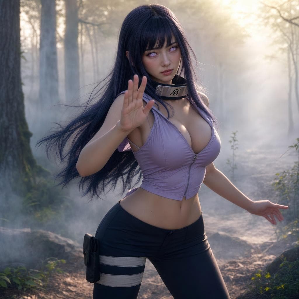 AI generated: Pin‑Up Inspired by Hinata Hyuga
  
Photorealistic portrait of a beautiful young woman with long indi...