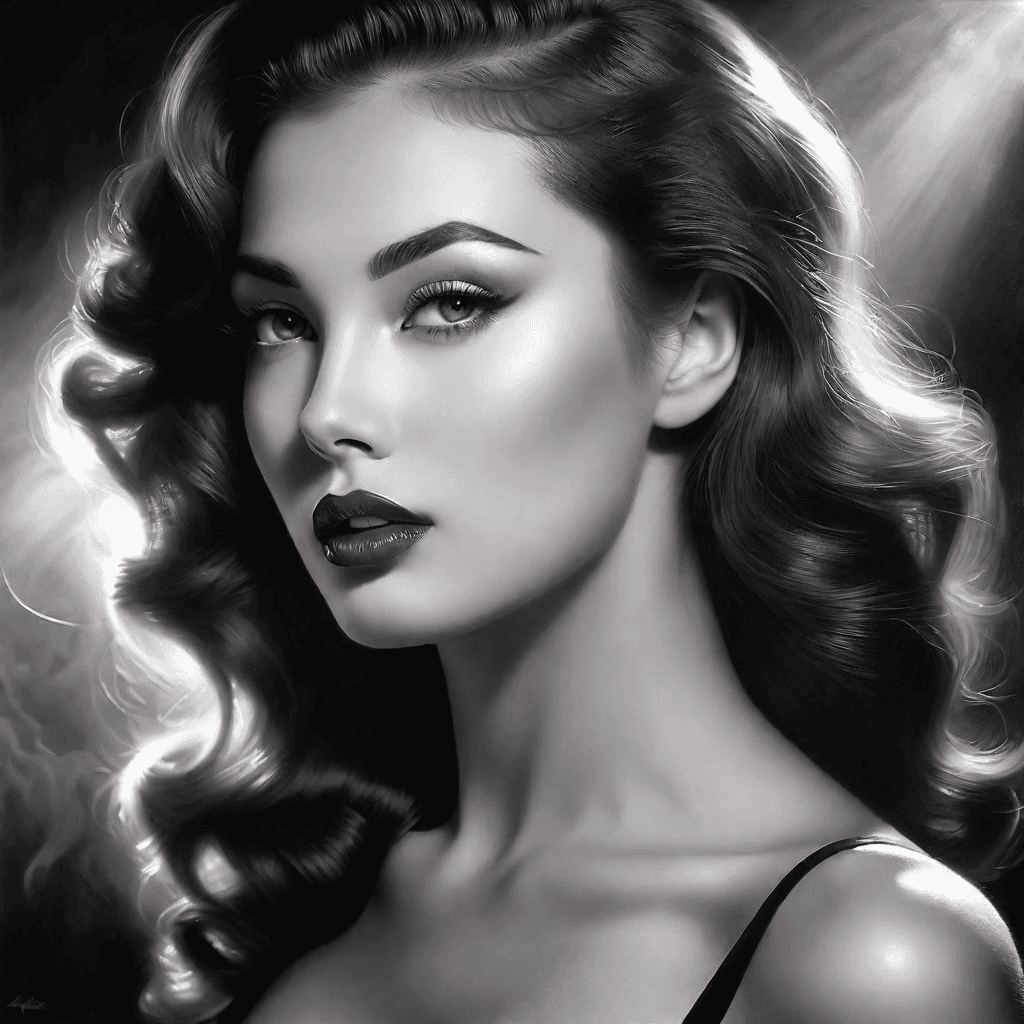 AI generated: The highly detailer photo realistic classic black and white photo, exudes a beautiful female nostalg...