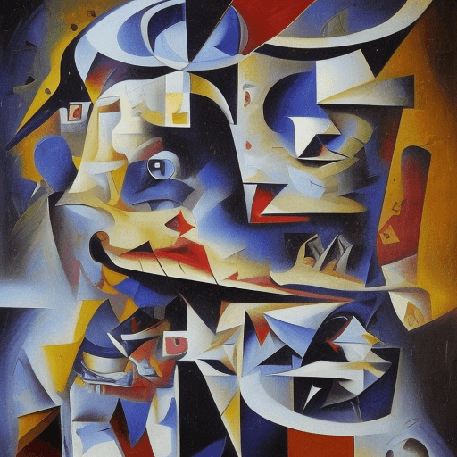 AI generated: cubist Guernica by Robert Williams Abstrakt Arty Acrylic painting based on mixt with glasmorphism, b...