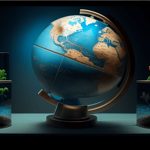 AI generated: A World Globe With A Huge Aquarium Teeming With Marine Wildlife Inside Of It, In The Style Of New Yo...