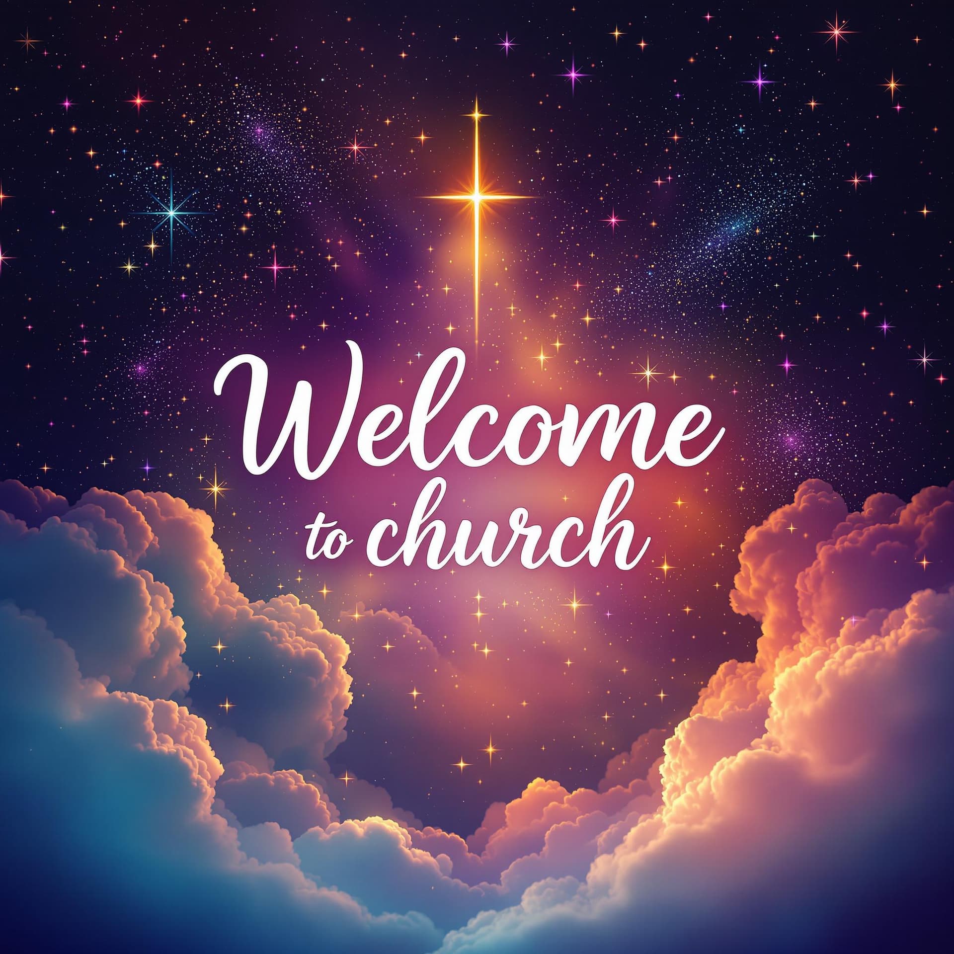 AI generated: design a backdrop for a church with the inscription :Welcome to church: with the background of an he...
