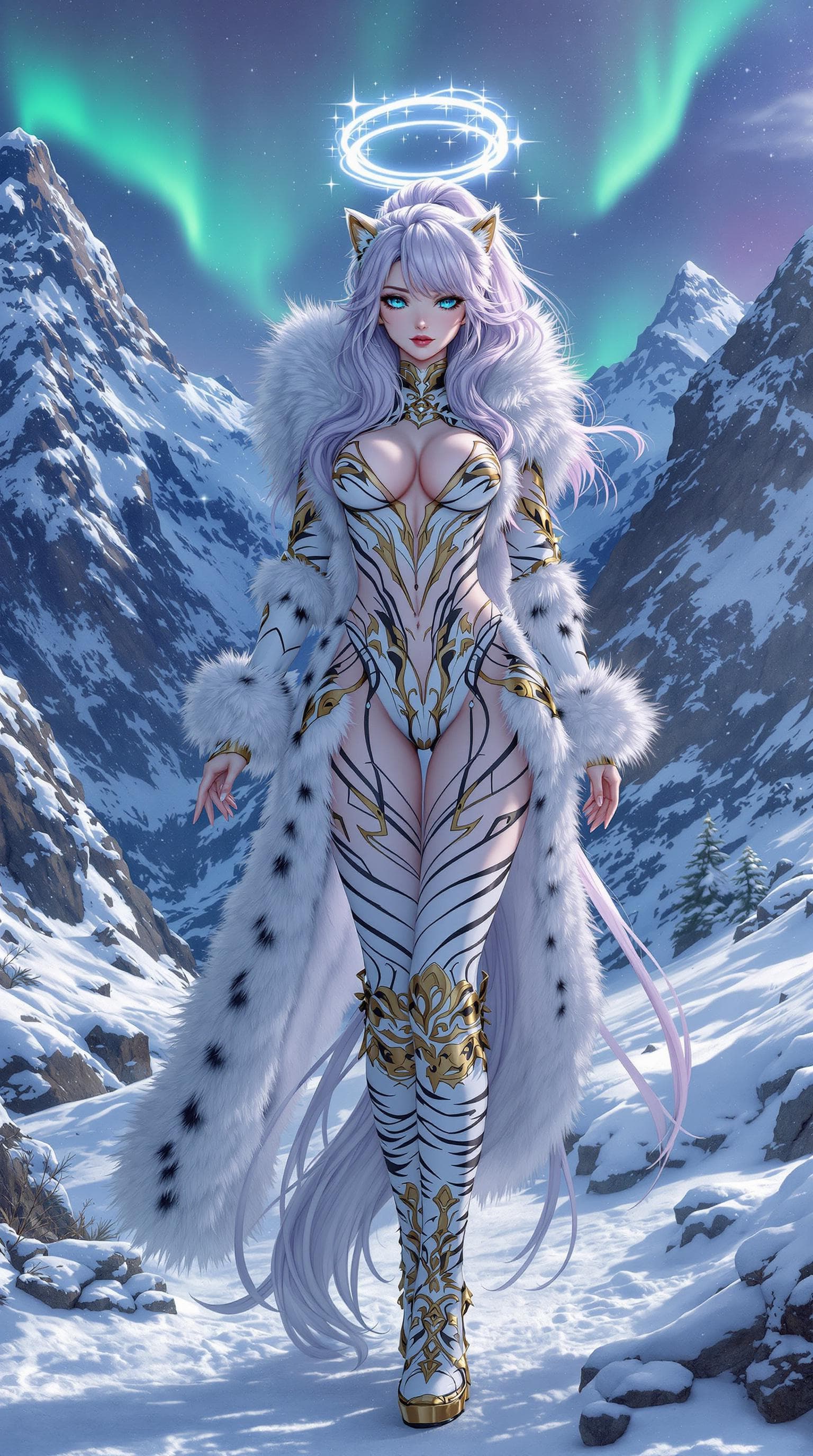 AI generated: Iris Cannary-Violet Evergarden, Full body open furry suit with feets, girl with catears and ponytail...