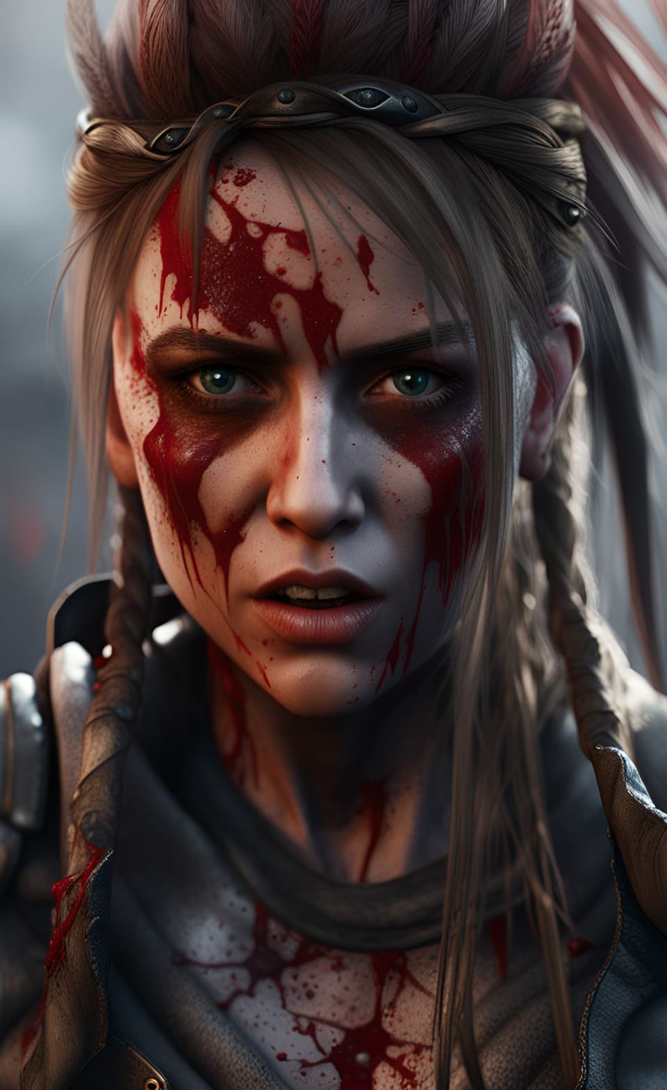 AI generated: Celtic norse mythology, female viking warrior, senua hellblade, photo realistic, ultra detailed