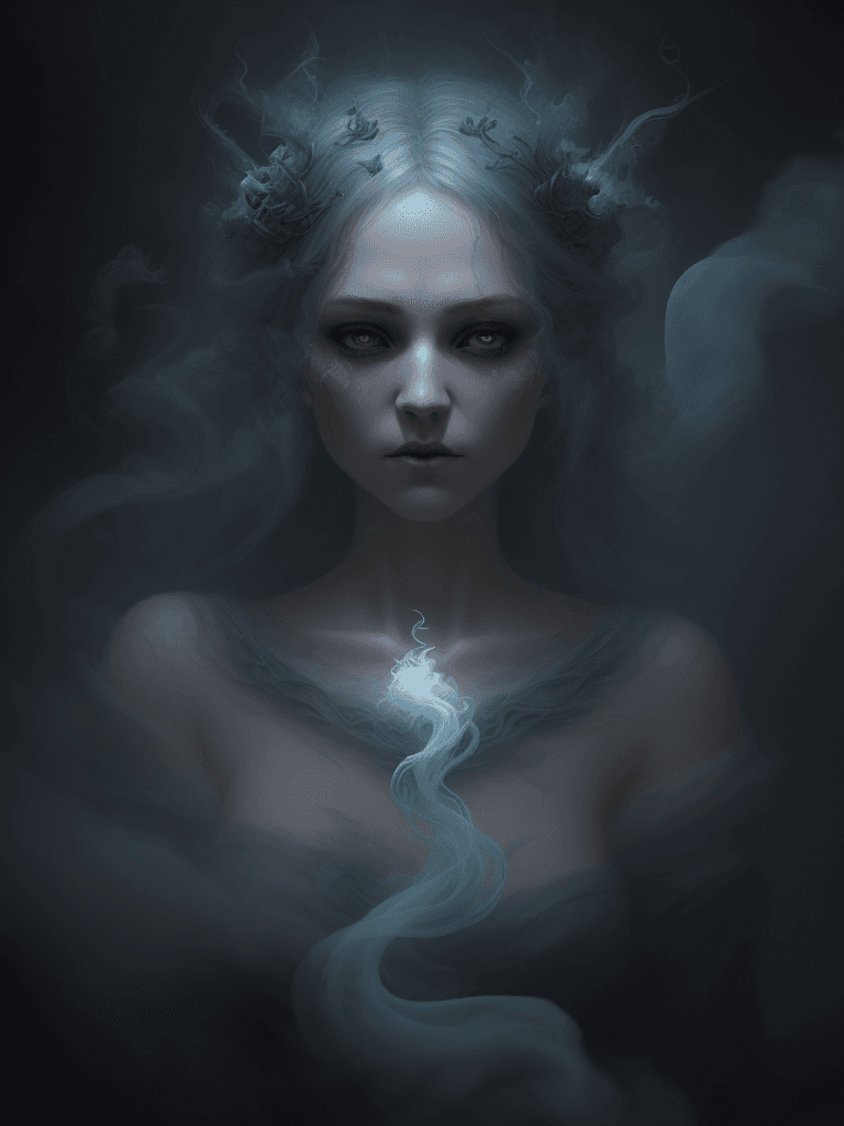 AI generated: Ghost in Smoke, Hauntingly beautiful, feerie lighting, wispy tendrils, etherial, Highly detailed, Di...