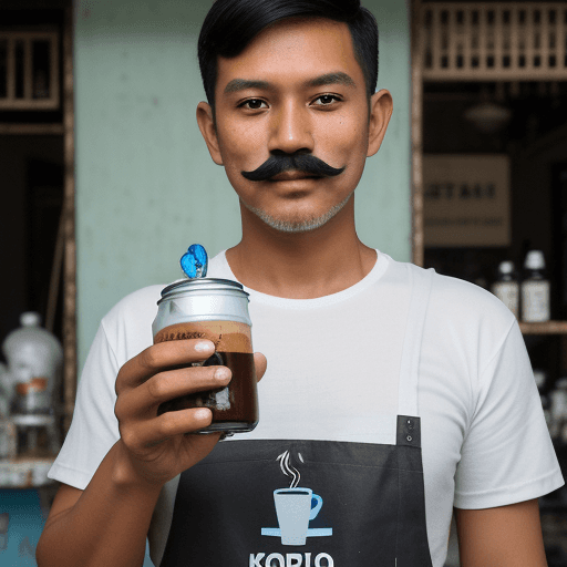 AI generated: airbrush oil paint, shiny skin, Indonesian man with neat short black hair, thin mustache, thin beard...