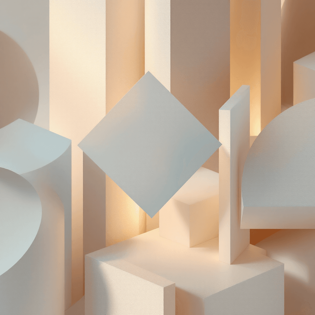 AI generated: 3D abstract geometric art, translucency, soothing beige and blue tones, smooth textures, gradient ef...