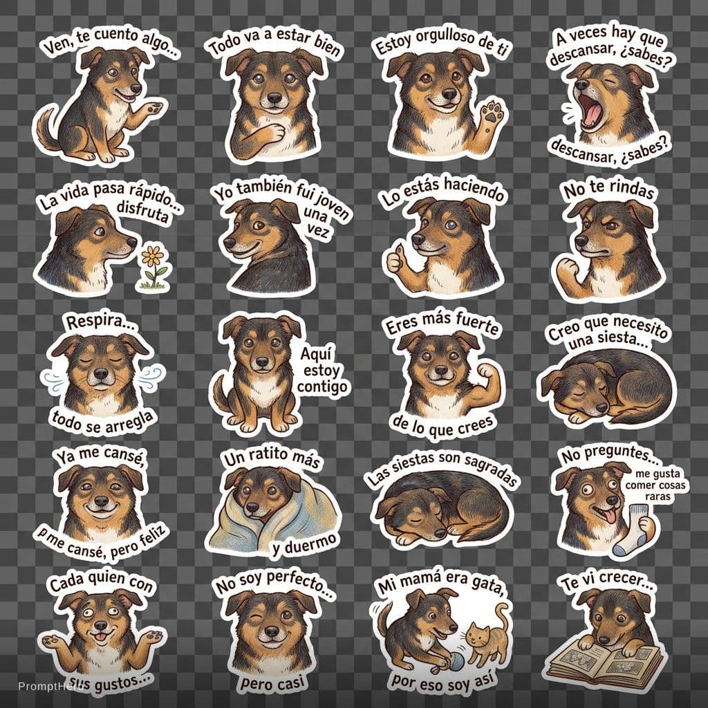 AI generated: PROMPT (Grandpa Diego version)

Create a cohesive sticker pack (16–20 stickers) featuring the same c...