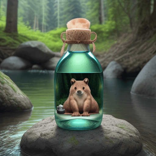 AI generated: Photo ultra realistic, 4k, beaver, with 6 paws, thick hair, sitting on a bottle from Borjomi, and fa...