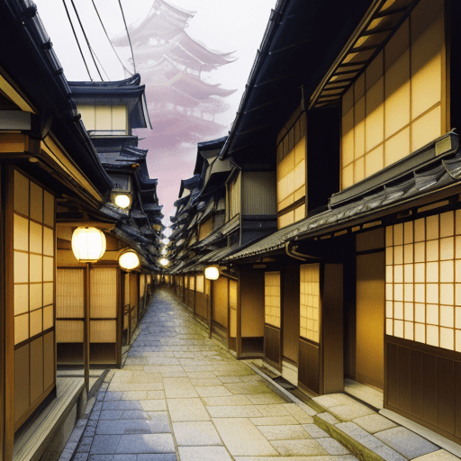 AI generated: kyoto, walking tour japan, in the style of hinchel, villagecore, manga-influenced, spiritual resonan...