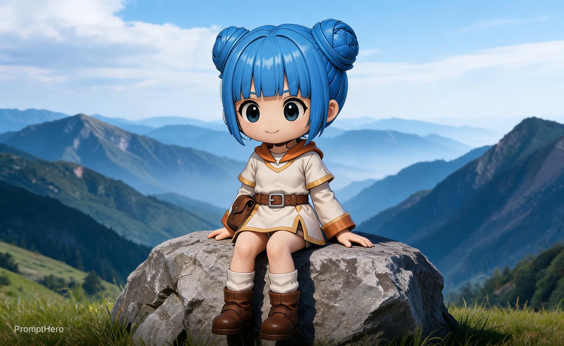 AI generated: the girl is sitting on a rock, impressive landscape