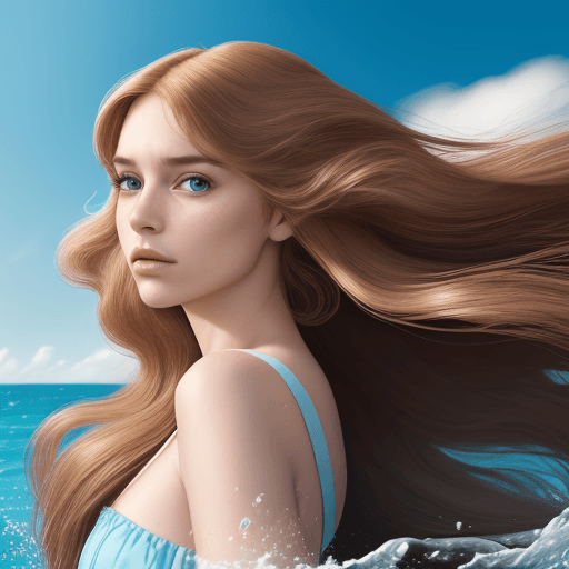 AI generated: a woman with long hair in wind, in the style of pop inspo, hyper-realistic water, animated gifs, mar...