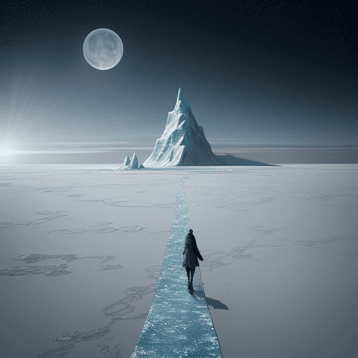 AI generated: Picture a stark, icy landscape where a solitary figure bravely forges a path across a frozen sea. Th...