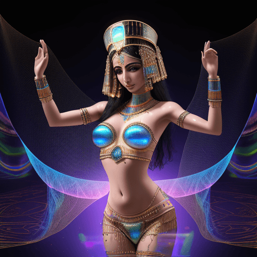 AI generated: Egyptian belly dancer ,digital art, hologram, bigdata, high technology, sound wave, digital landscap...
