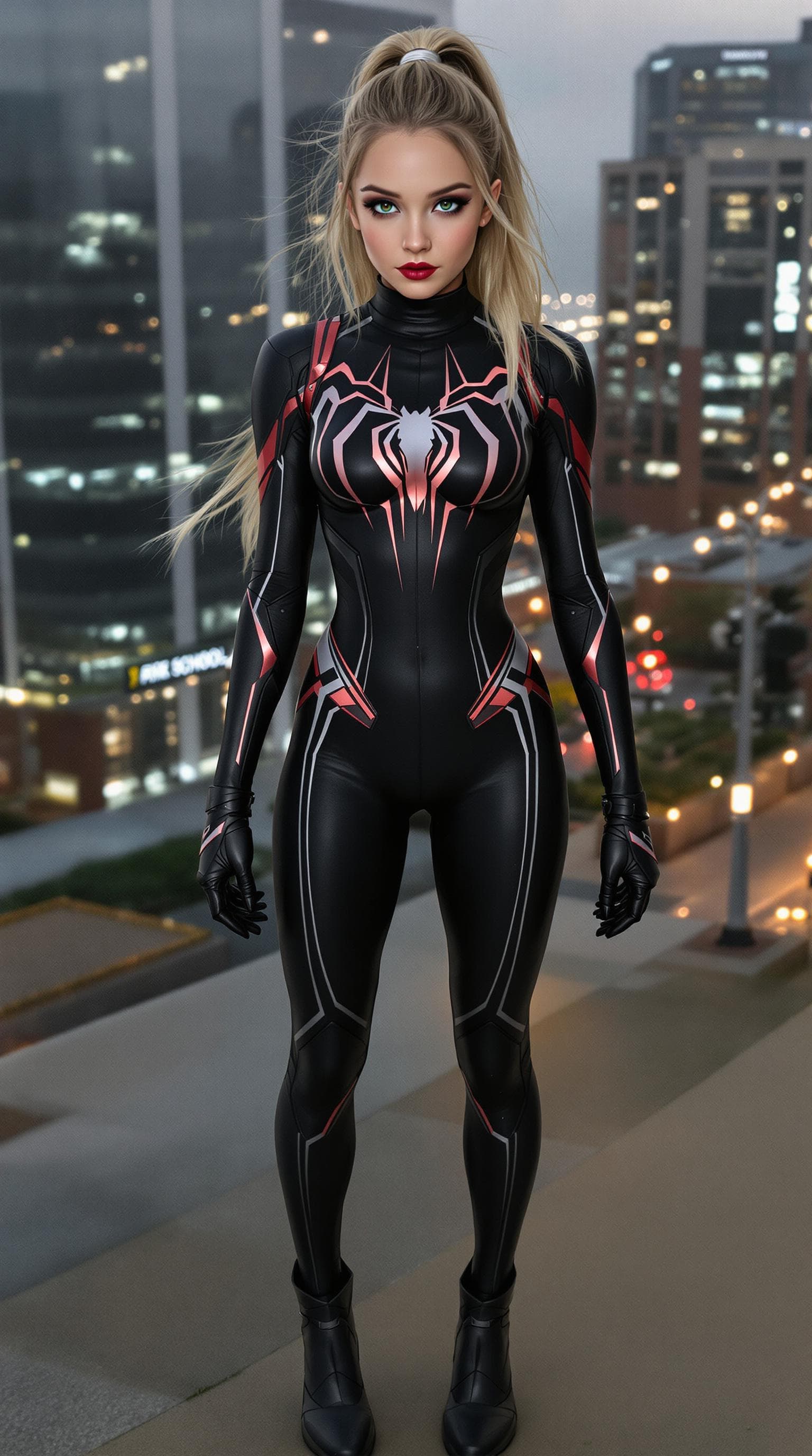 AI generated: a professional photo of a exceptionally of the most beautiful (age 15) spider girl, (futuristic),(ma...