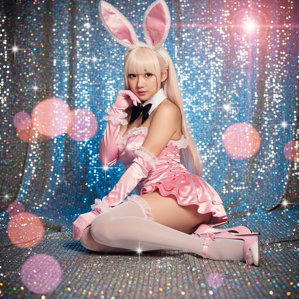 AI generated: A photorealistic cosplay portrait of a cute Asian woman with long blonde hair and bangs, dressed in ...