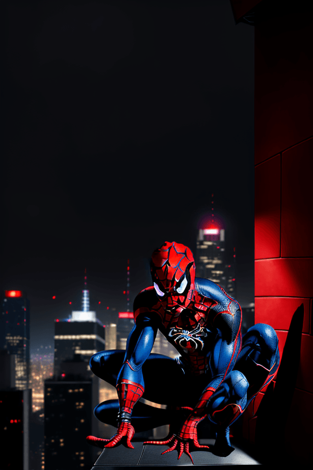 AI generated: Hyper realistic eye level exterior photo of a spider-man character fused with ninja robes, spiderman...