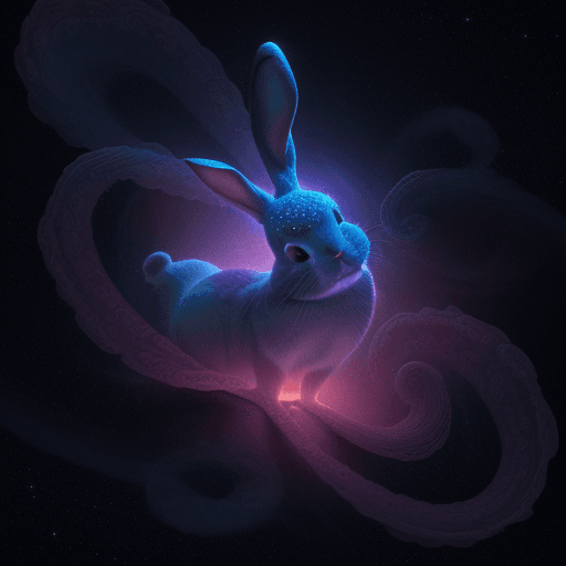 AI generated: alaxies, spirals, space, nebulae, stars, smoke, iridescent, intricate detail, in the shape of a rabb...
