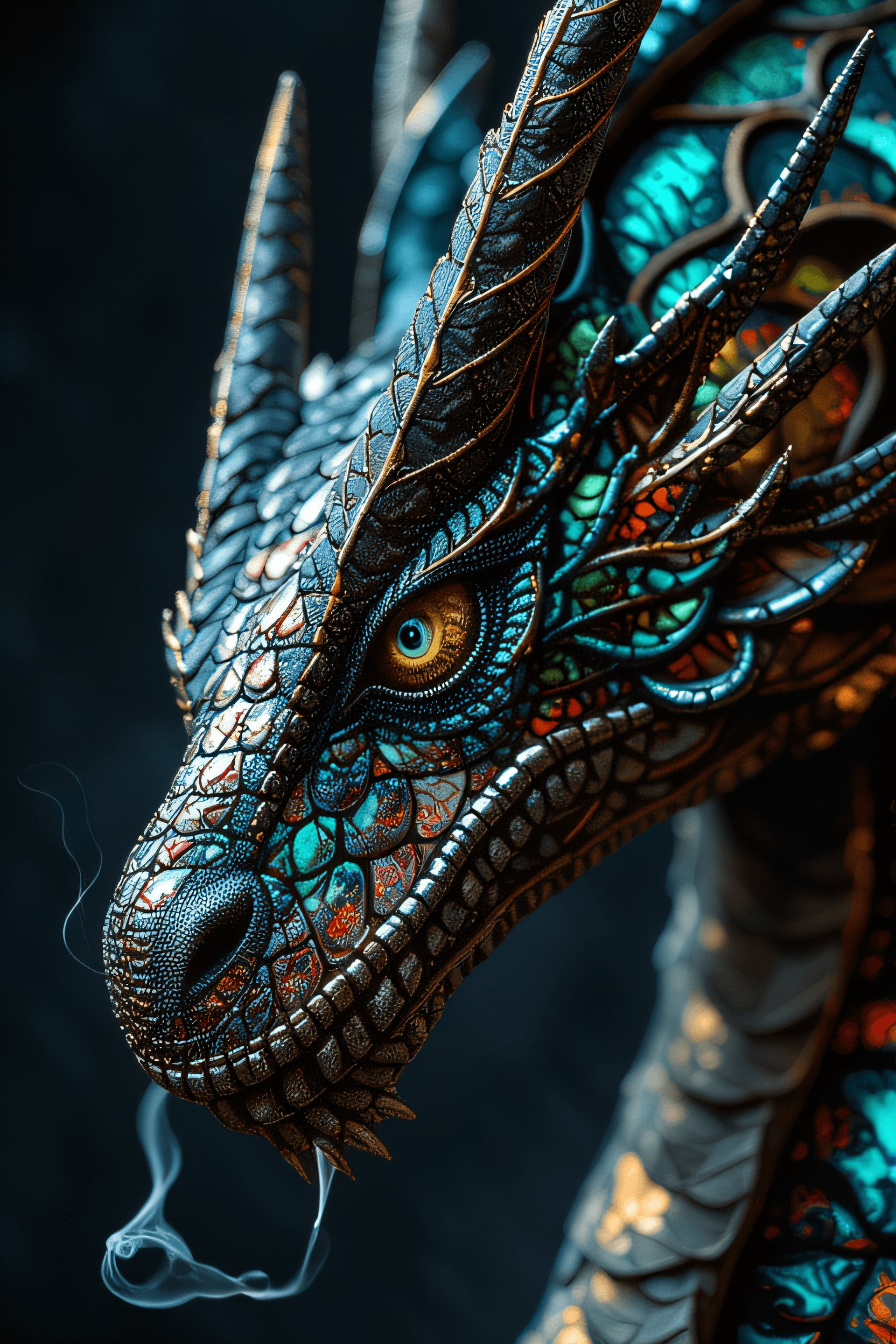 AI generated: A close-up portrait of a majestic dragon, its head and neck in sharp focus against a dark background...