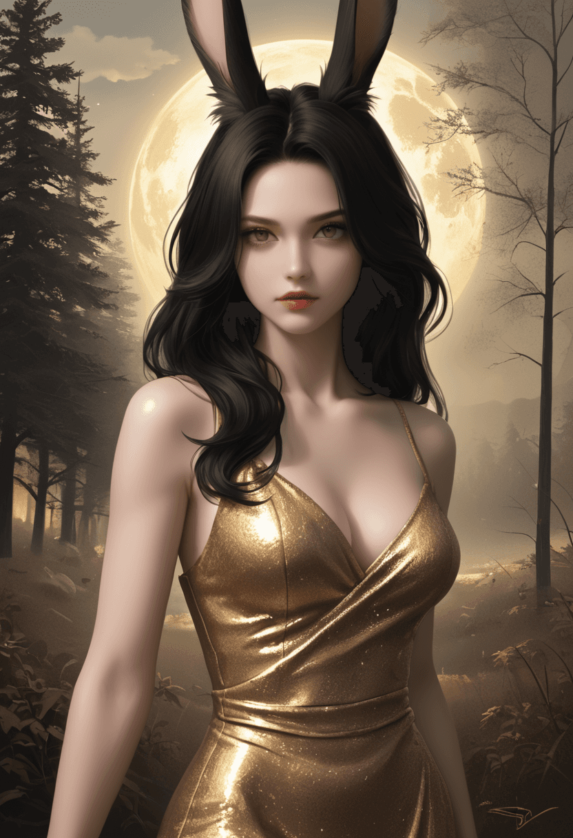 AI generated: Advertising poster style A surreal oil painting of a Viera woman from Final Fantasy, capturing her e...