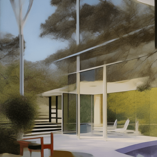 AI generated: Hyper realistic eye level exterior photo of a mid century modern style house overlooking the ocean, ...