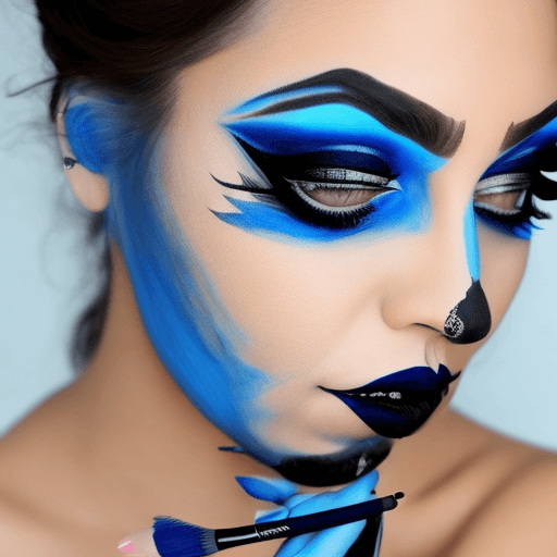 AI generated: A woman in blue bpdy paint wearing black lipstick and heavy eyeliner