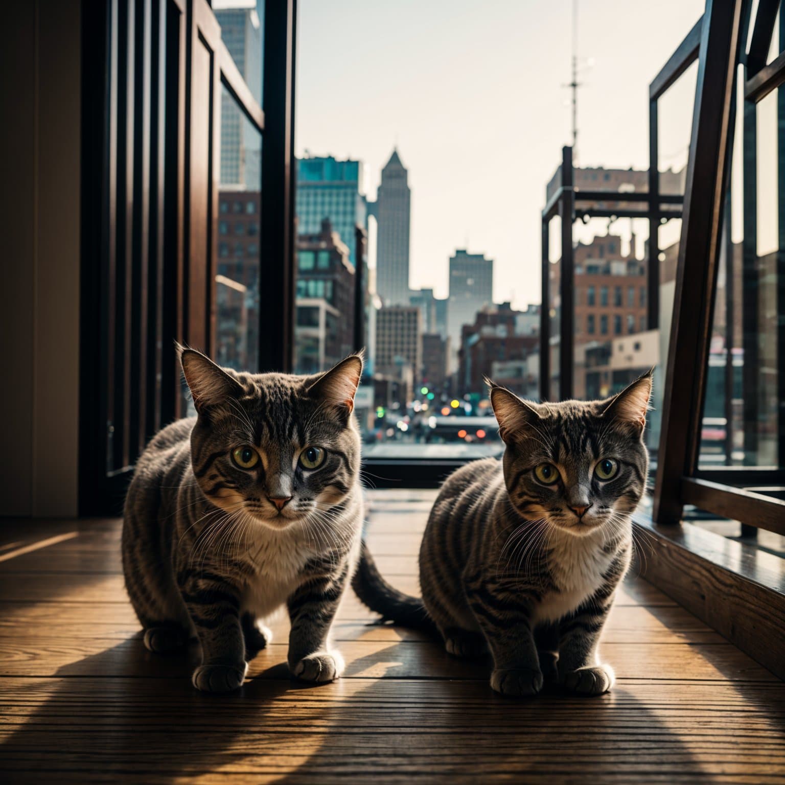 AI generated: RAW studio photo (a city filled with cats), intricate details, dark shot, soothing tones, muted colo...