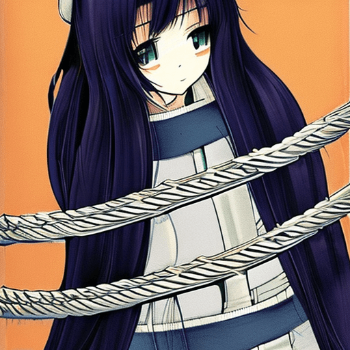 AI generated: 1girl, on back, long_hair, looking_at_viewer, bdsm, bondage, rope, restrained, gag, shibari, bound_a...