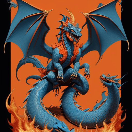 AI generated: poster of a blue dragon with sunglasses, in the style of orient-inspired, post-apocalyptic surrealis...
