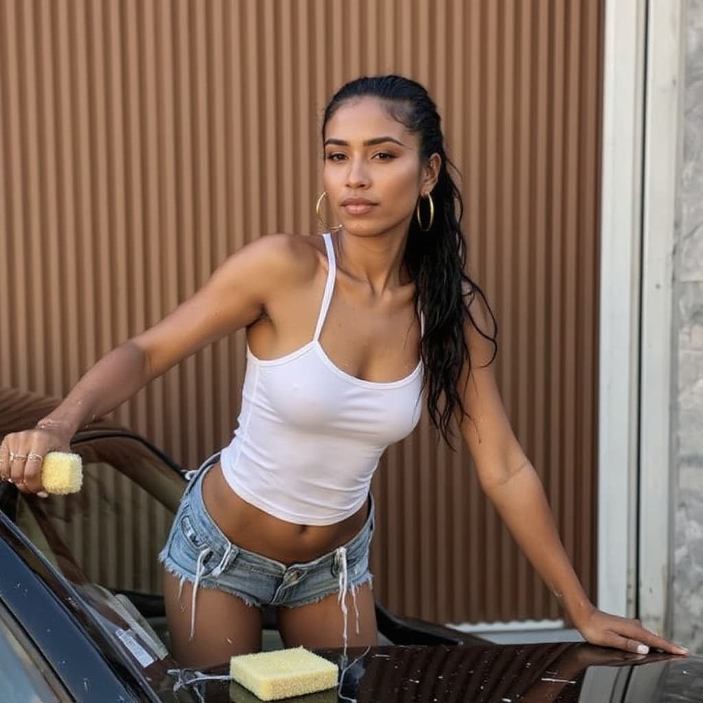 AI generated: “Sun‑Drenched Car Wash — Los Angeles”
Ethnicity: Mexican‑American
A fit woman in her early 20s, warm...