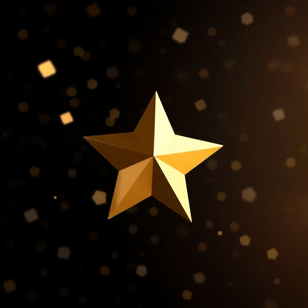 AI generated: Star on black and gold background numbers flying in space