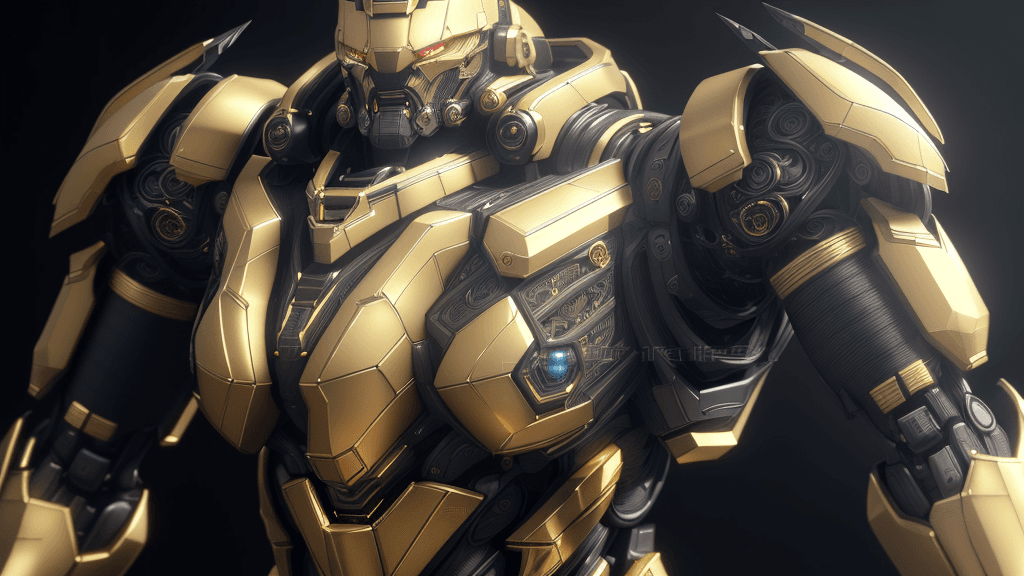 AI generated: 3D rendering of Black and gold mecha, intricate details, metallic, reflective,,Hyper Real,Photoreali...