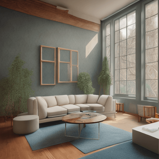 AI generated: High resolution photography interior design, dreamy sunken living room conversation pit, wooden floo...