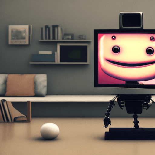 AI generated: Photo of a realistic robot watching tv and smiling