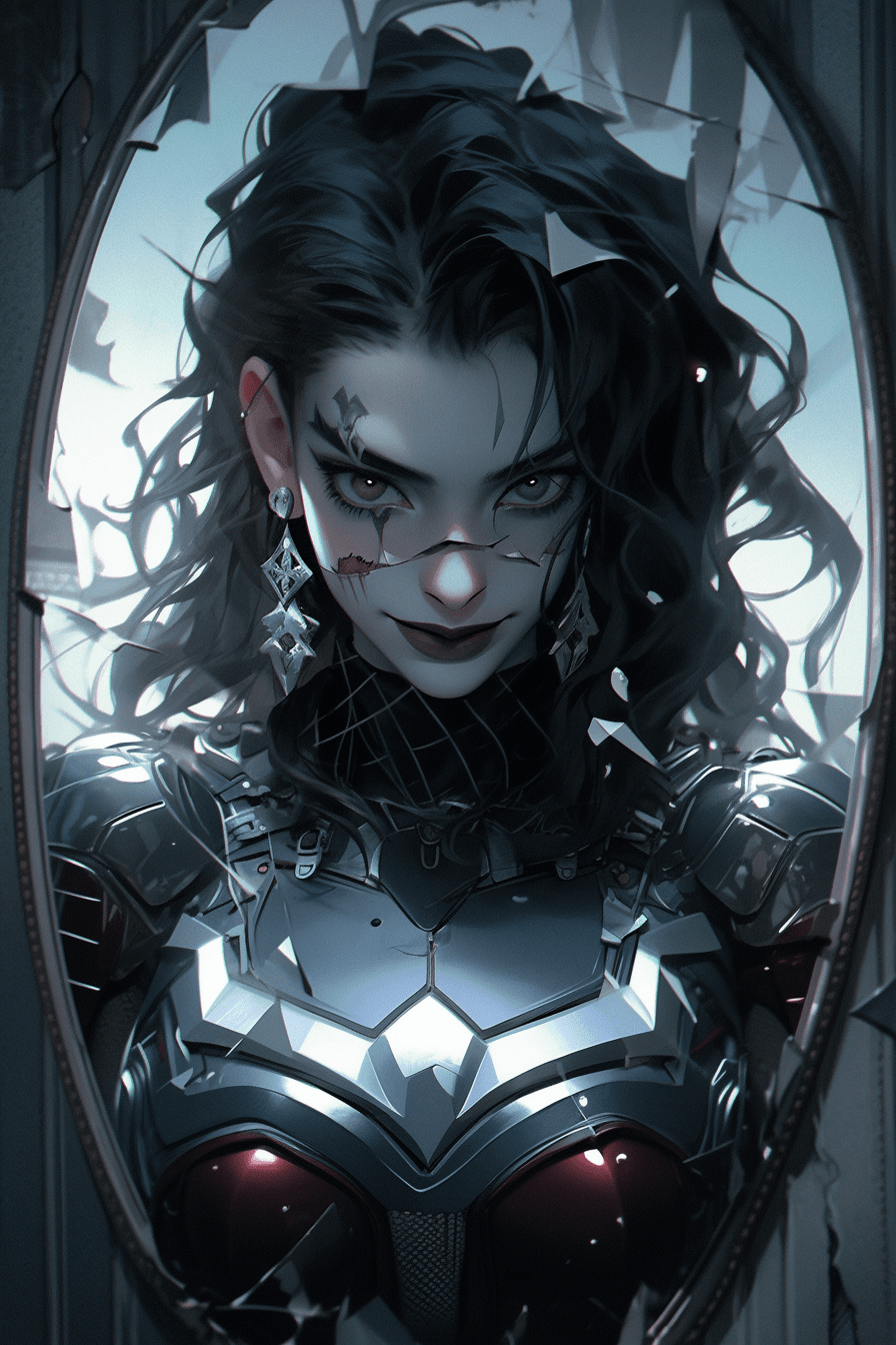 AI generated: Portrait of a very beautiful girl in the image of the Joker in the style of Christopher Nolan, Women...